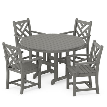 POLYWOOD Chippendale 5-Piece Round Arm Chair Dining Set - Slate Gray